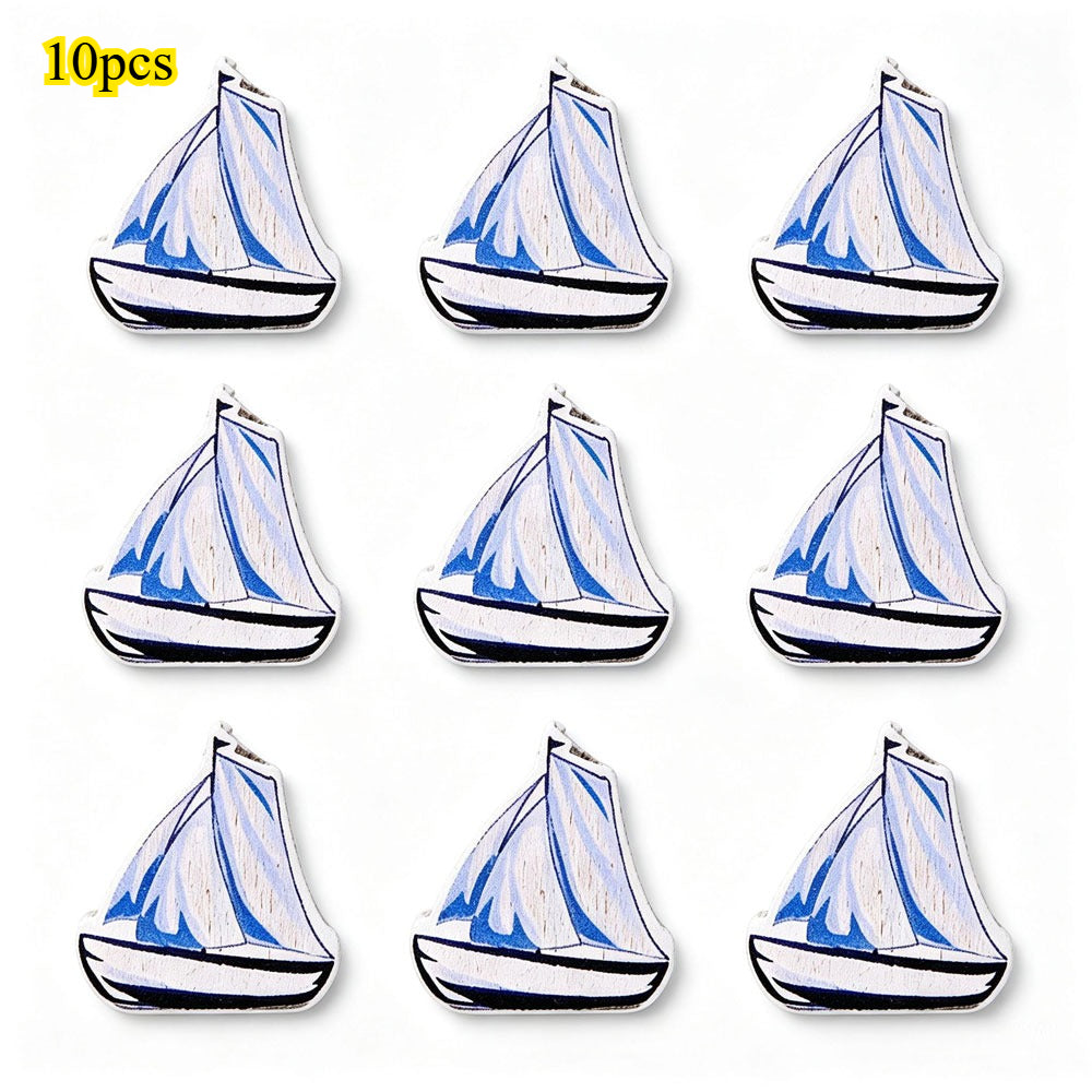 Marine-Themed Wooden Beads