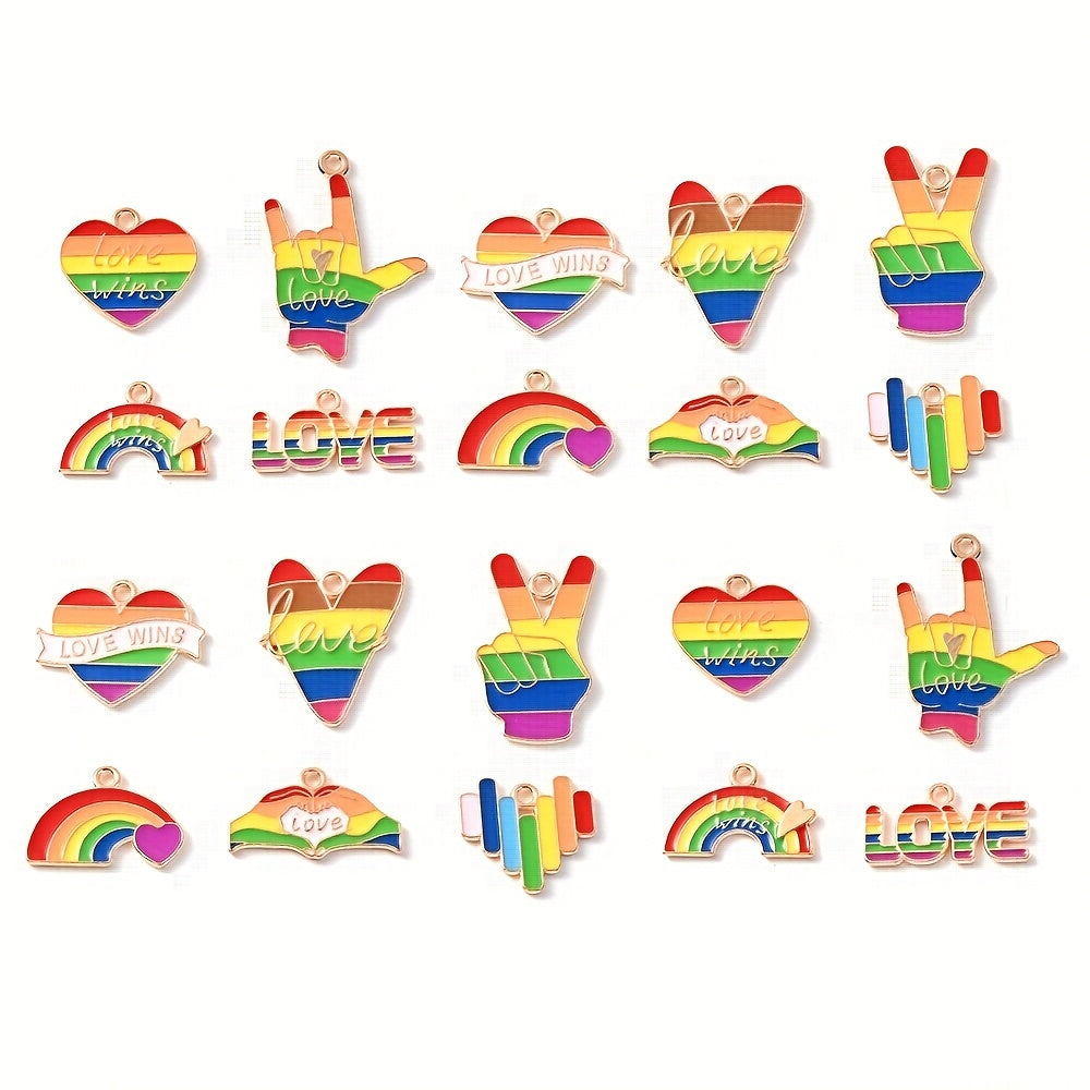 10pcs Mix Alloy Gesture Rainbow Series Pendant Beads