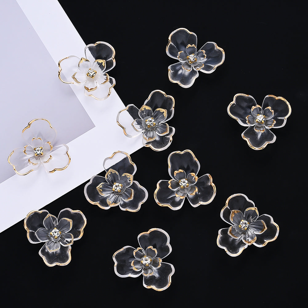 10pcs 36x39mm Double-Layer Transparent Floral Acrylic Patch Beads