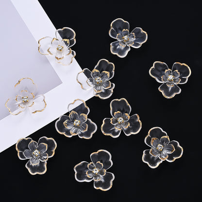 10pcs 36x39mm Double-Layer Transparent Floral Acrylic Patch Beads