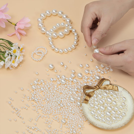 1095pcs/box White & Ivory Imitation Pearl Beads