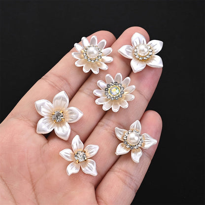 White Flower Acrylic Pearl Flatback Embellishments