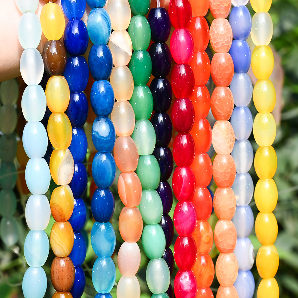 32pcs/strand 8x12mm Natural Agate Rice Shaped Beads
