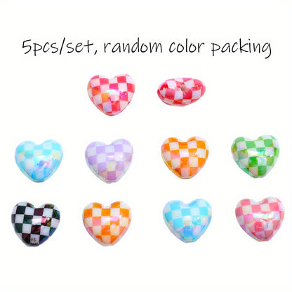 10pcs/set Multicolor Shiny Acrylic Checkerboard Heart Beads