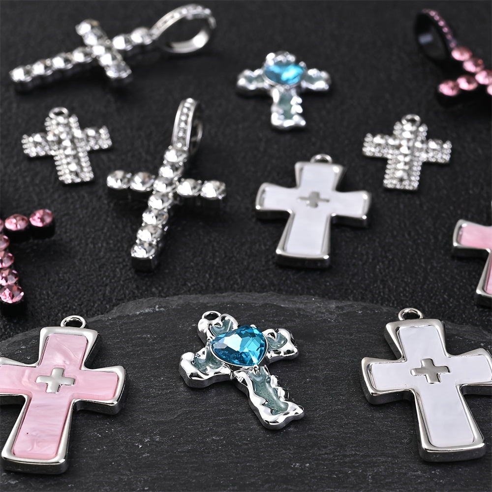 2/6PCS Antique Multicolor Rhinestone Cross Pendant Set