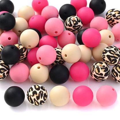 Silicone Animal Print Round Beads