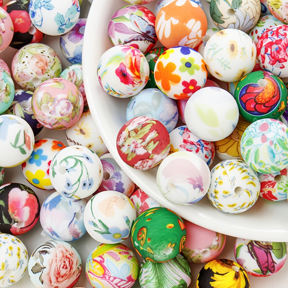 30/50pcs 15mm Floral Silicone Beads
