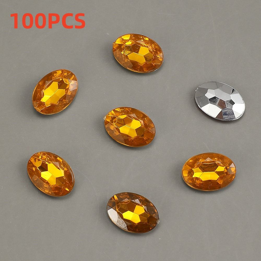 100pcs Oval Rhinestone Flat Back Acrylic Beads