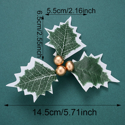 10PCS 5.5×6.5cm Christmas Holly Leaf & Berry Picks