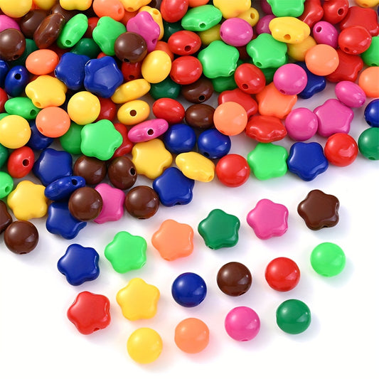 50pcs Mix Colorful Acrylic Flower Round Beads