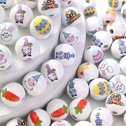 10PCS 16mm Happy Easter Wooden Bead Set