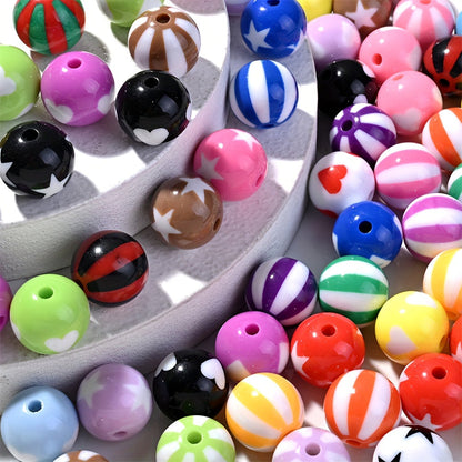 Striped Round Acrylic Beads