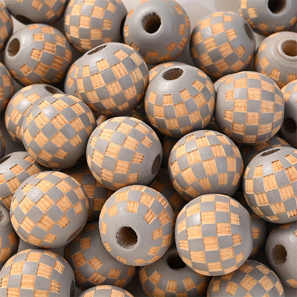 Checkerboard Wooden Spacer Beads