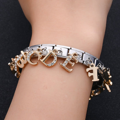1PC Rhinestone A-Z Letter Modular Bracelet Charm Set
