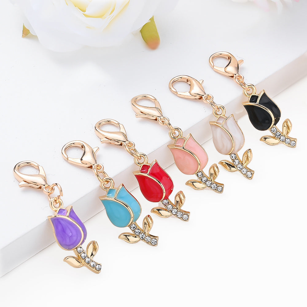 12PCS Sparkling Tulip Mini Keychain Set