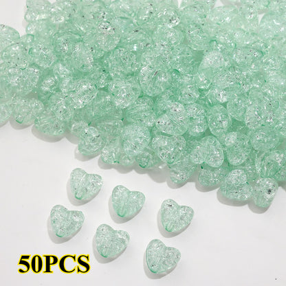 50pcs/set 9.5x11mm Crackle Heart Acrylic Beads