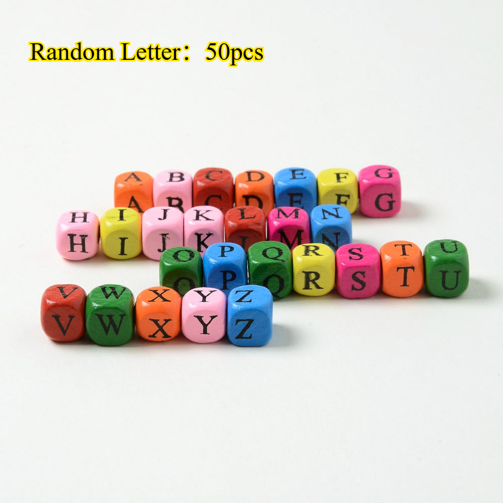50pcs 8/10mm Beige Square Alphabet Beads