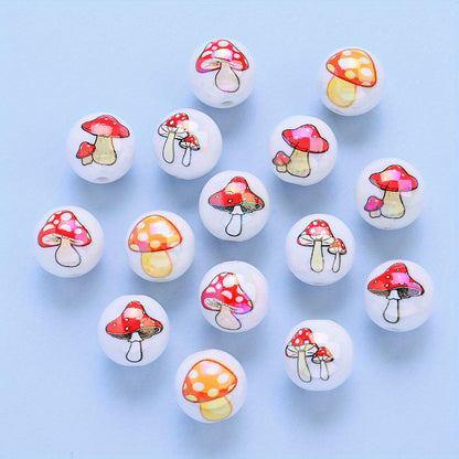 Double Sided Mushroom Printed Acrylic Beads