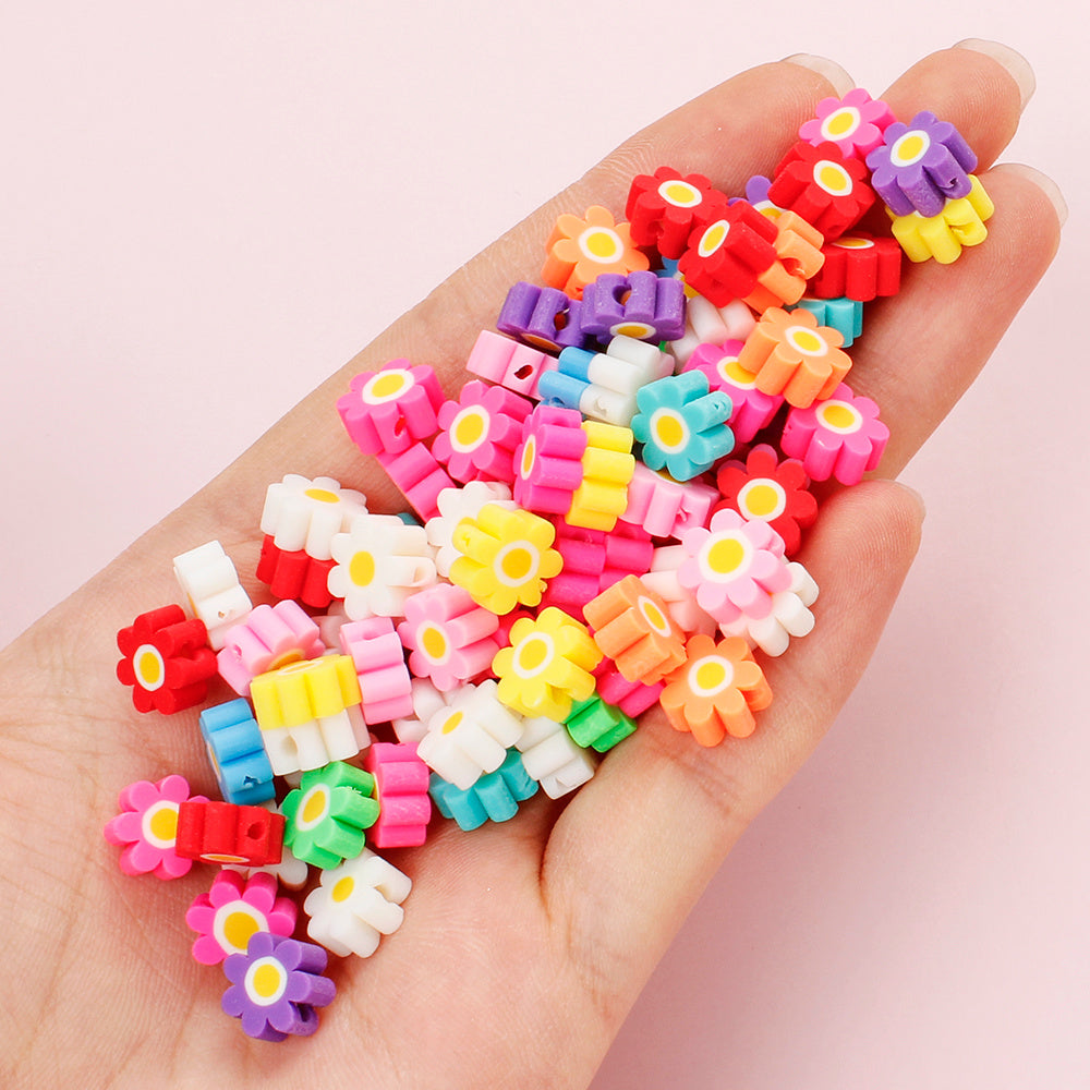 50/100pcs 10mm Colorful Flower Clay Beads