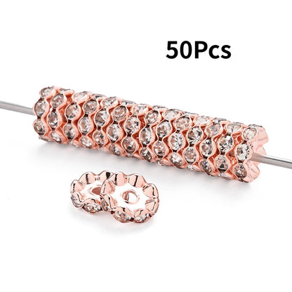 30/50pcs 12mm Wave Edge Metal Rhinestone Rondelle Beads