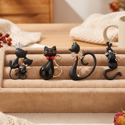 Black Cat Enamel Brooch Set