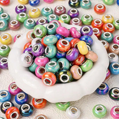 30/50/100pcs 9x14mm Random Mixed Color European Style Acrylic Large Hole Spacer Beads
