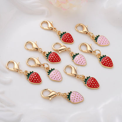 12PCS Red & Pink Strawberry Enamel Keychain Set