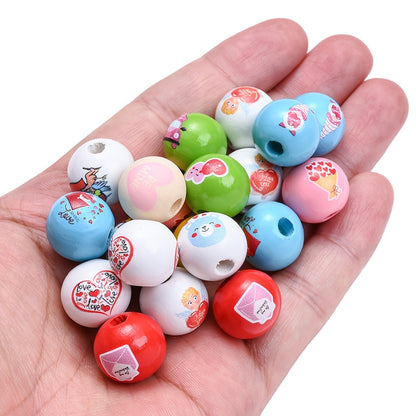 Valentine's Day Printed Wooden Spacer Beads
