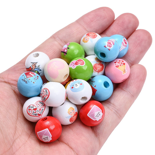 Valentine's Day Printed Wooden Spacer Beads