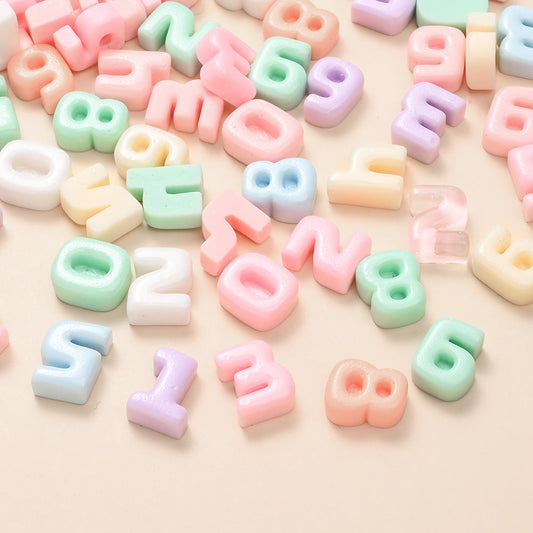 Rainbow Resin Number Flatback Beads