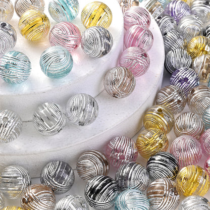 20pcs 16mm Mixed Color Line Round Acrylic Spacer Beads