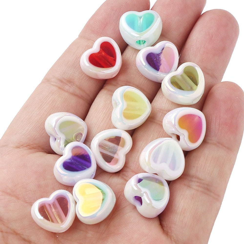 10PCS 12×15mm Sparkling Valentine's Day Heart Acrylic Bead Set