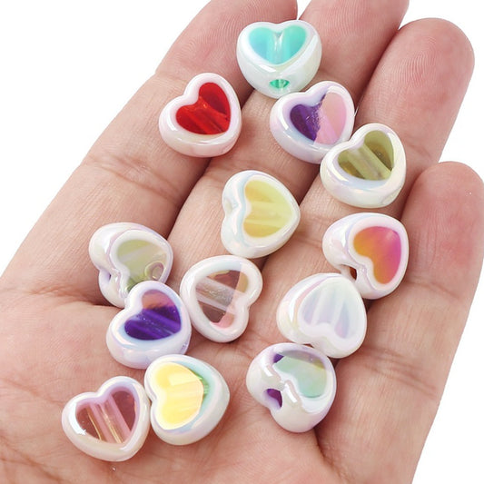 10PCS 12×15mm Sparkling Valentine's Day Heart Acrylic Bead Set