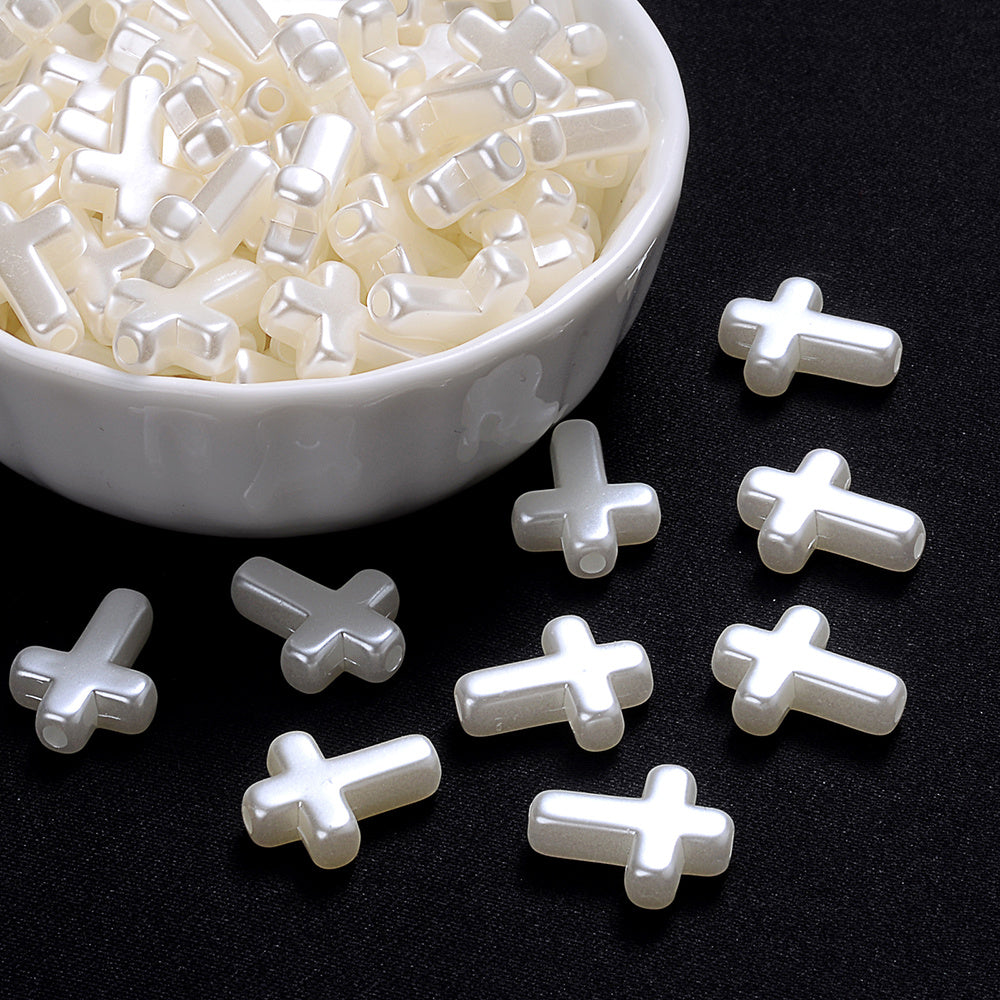 50pcs 12x15mm White Acrylic Cross Beads