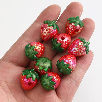 4pcs Shiny Red Strawberry Acrylic Fruit Beads