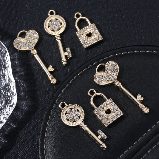 5PCS Gold-Tone Love Lock Crystal Pendant Set