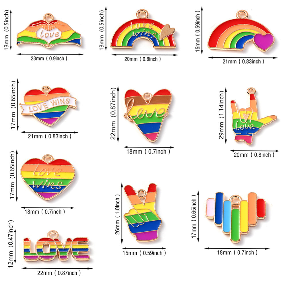 Alloy Pride Month Rainbow Heart Love Pendants