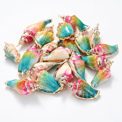 Colorful Gold-Trimmed Shell Pendant Charms