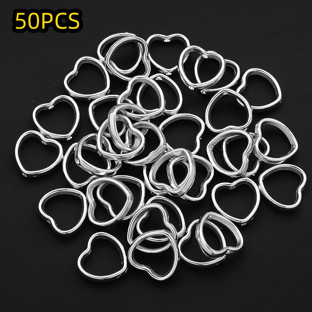50pcs Golden & Silvery Heart-Shaped Plastic Beads