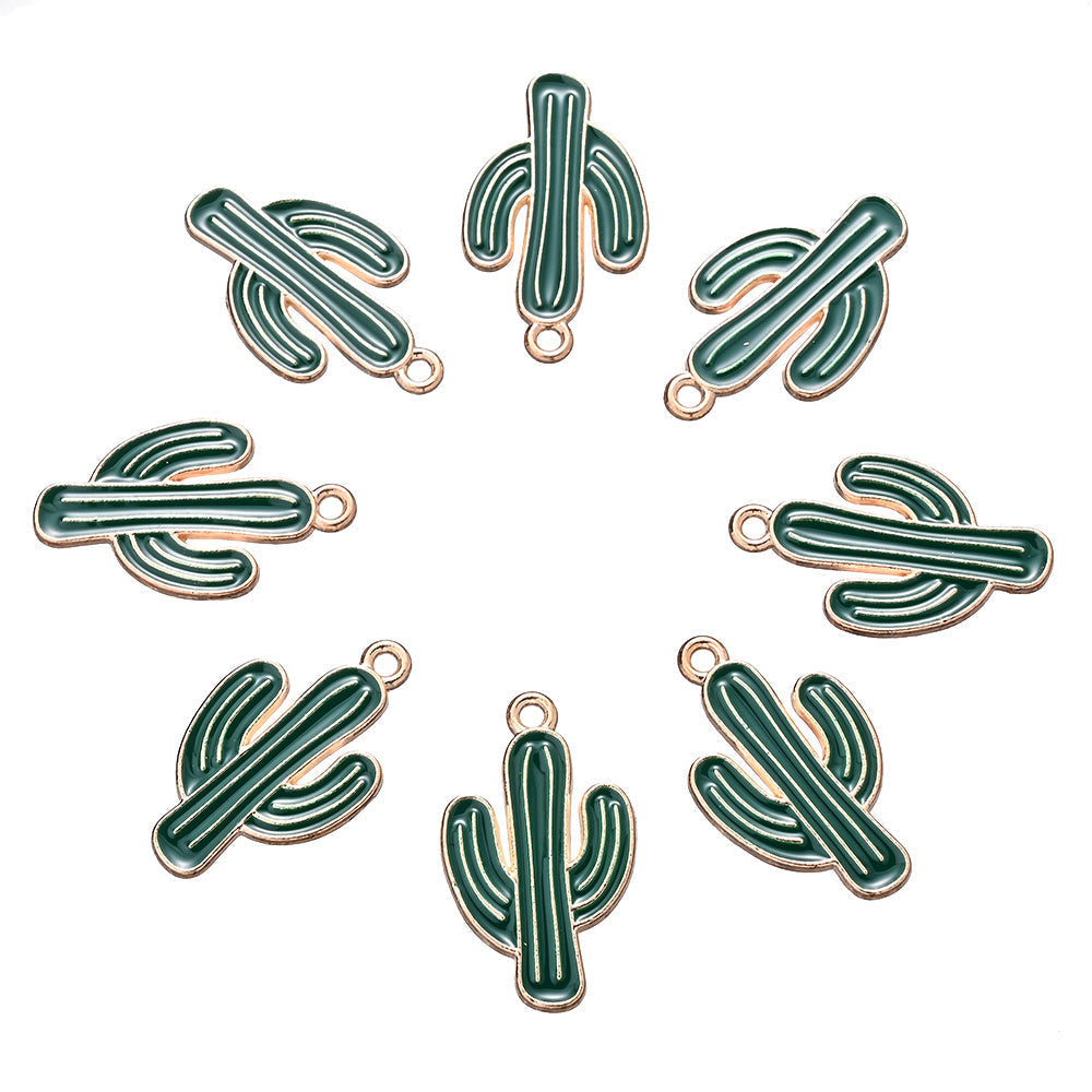 10pcs 15x26mm Green & Golden Cactus Charms
