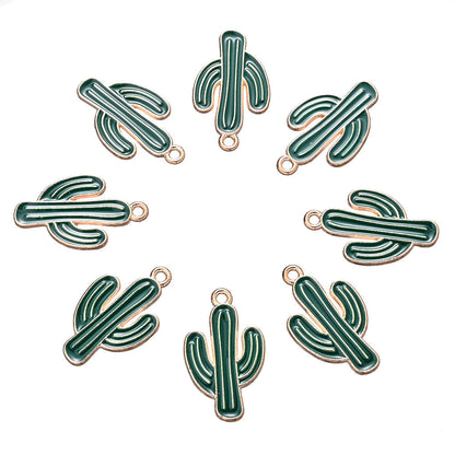 10pcs 15x26mm Green & Golden Cactus Charms