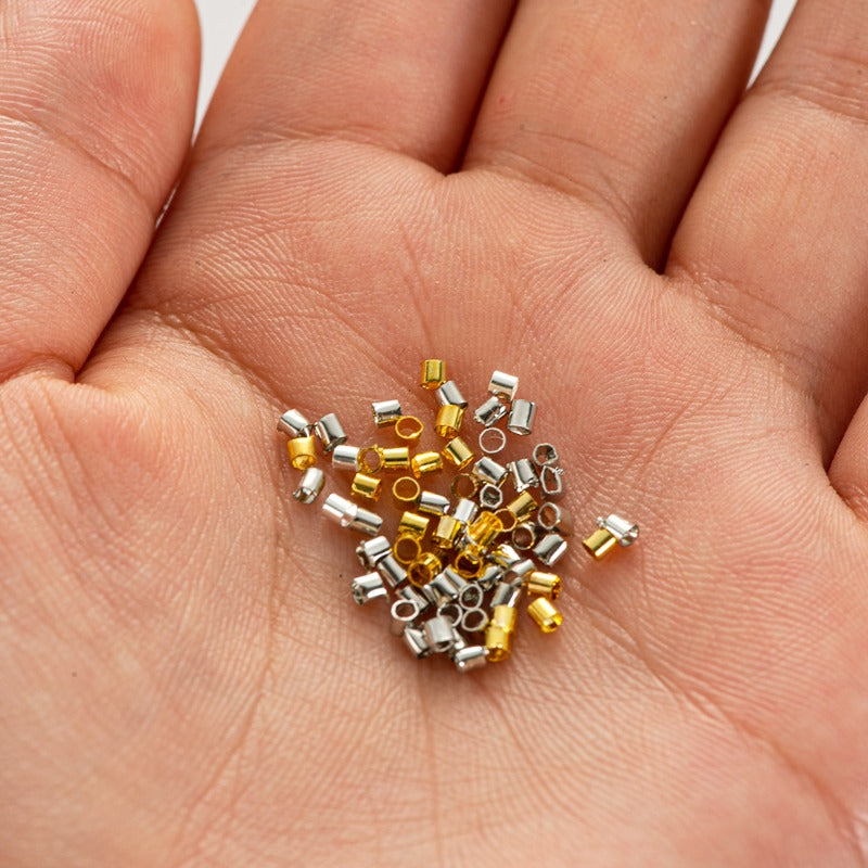 500pcs Golden & Silvery Copper Crimp End Beads