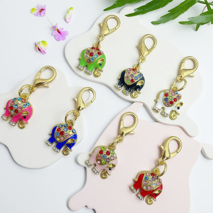 18PCS Rhinestone & Enamel Elephant Mini Keychain Set