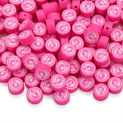 9 mm Breast Cancer Awareness-Themed Polymer Clay Beads