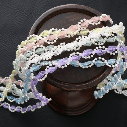1 m Apricot Flower Pearl Embroidered Lace Trim