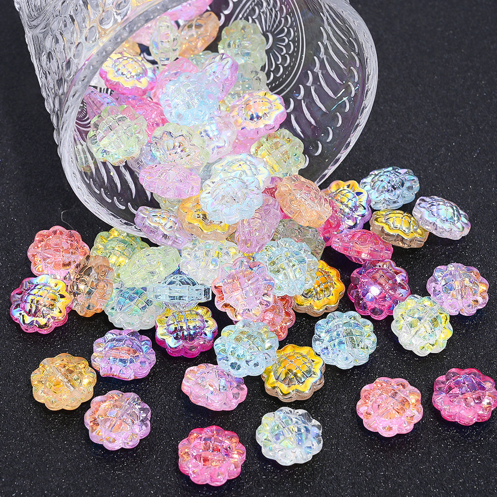 20PCS 15mm Transparent AB Sunflower Glass Jelly Spacer Beads