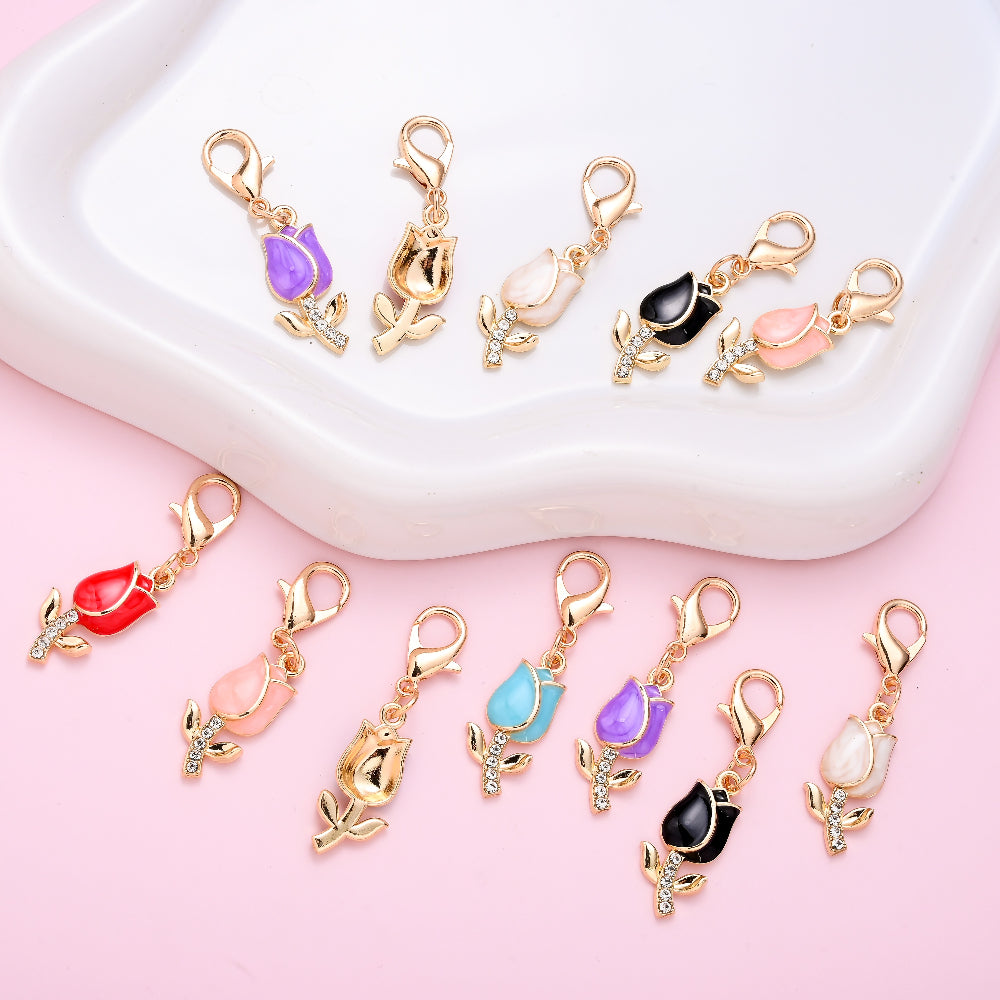 12PCS Sparkling Tulip Mini Keychain Set