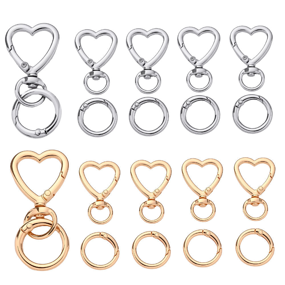 12 Pairs Heart & Round Double Buckle Keychain Set