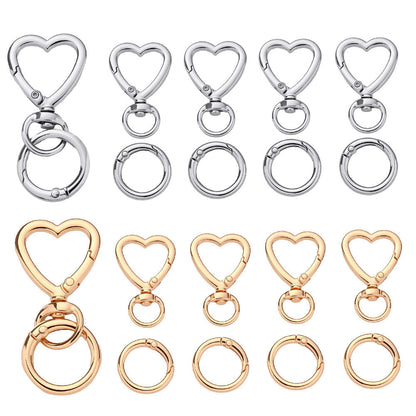 12 Pairs Heart & Round Double Buckle Keychain Set
