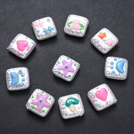 Hand Painted Cube Acrylic Beads